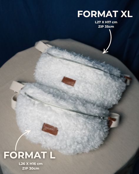 Sacs banane binette boule de neige en molleton blanc. Format L et XL
