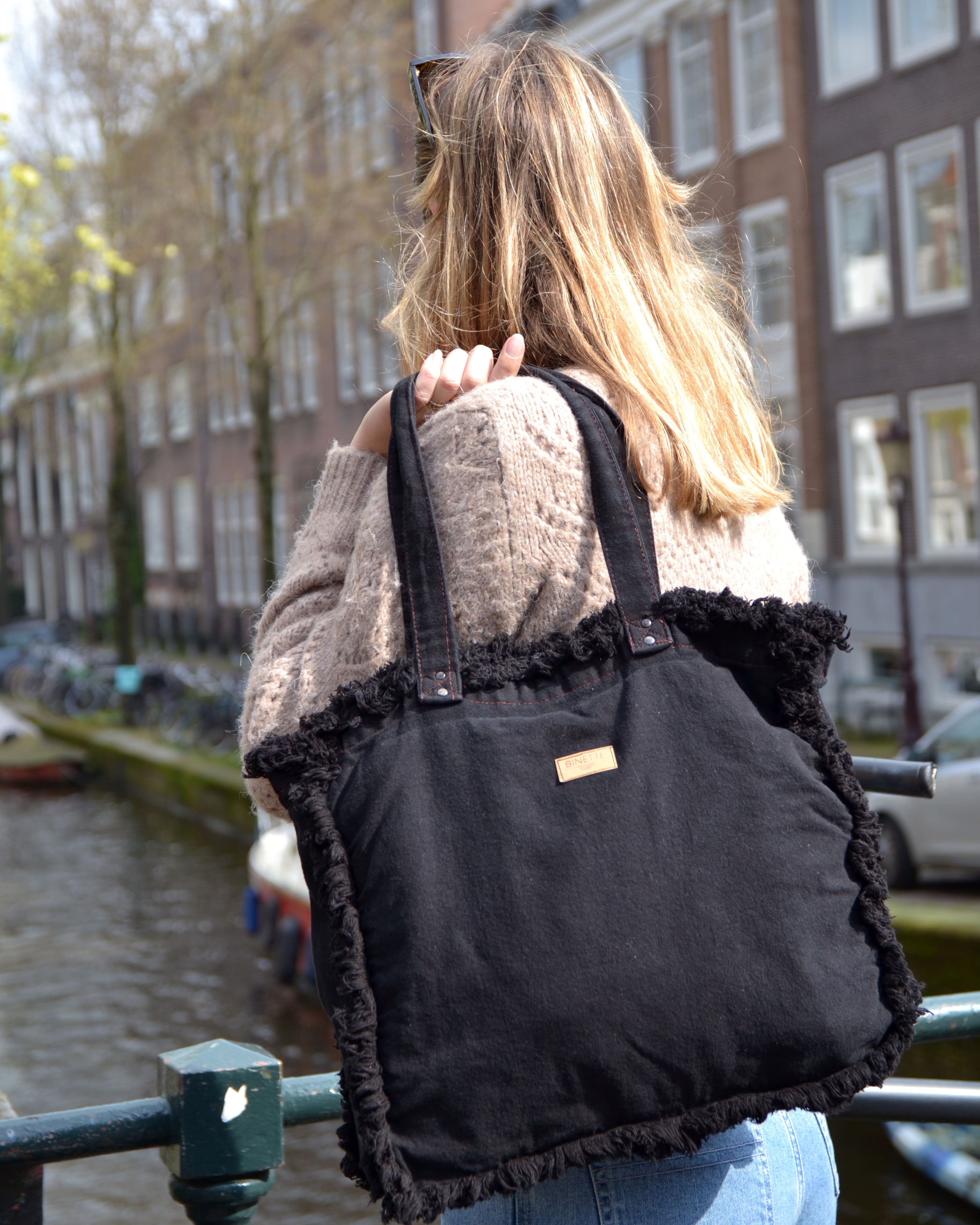 Sac cabas Noir Seinsationnel ecoresponsable upcycle Made In France Binette